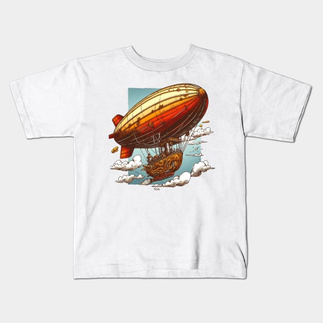 Steampunk Fantasy Airship Kids T-Shirt by Organicgal Graphics